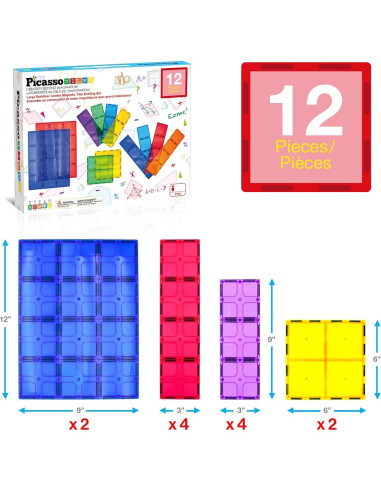 PicassoTiles 12 Piezas Jumbo XL Bloques Magnéticos Educativos