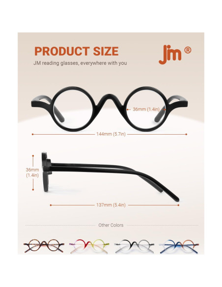 Gafas de Lectura Redondas JM - Paquete de 5 Colores 1.25x Gafas de Lectura Redondas JM - Paquete de 5 Colores 1.25x