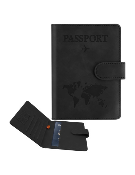 Portapasaportes de Cuero PU Negro STPIYFZU con Bloqueo RFID Portapasaportes de Cuero PU Negro STPIYFZU con Bloqueo RFID