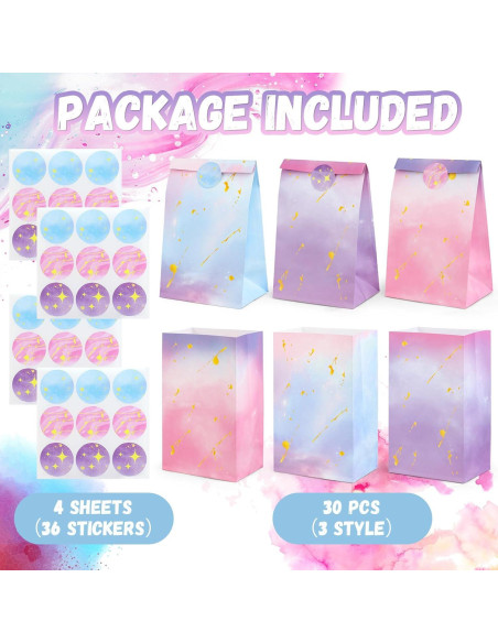 Bolsas de Fiesta Tie Dye HEJIN 30PCS con Stickers - Rosa y Púrpura Bolsas de Fiesta Tie Dye HEJIN 30PCS con Stickers - Rosa y Púrpura