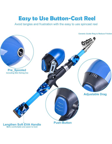 Set de Caña de Pesca para Niños CODEK 170cm Todo en Uno