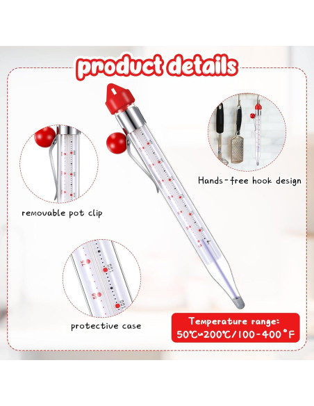 Termómetro de Caramelo Photect 2 Pcs con Clip 20.5 cm Termómetro de Caramelo Photect 2 Pcs con Clip 20.5 cm