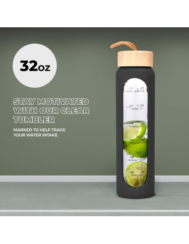 Botella de Agua de Vidrio HYDRATE 946 ml con Difusor y Tapas