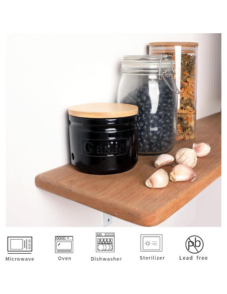 Conservador de Ajo ONTUBE Cerámica con Tapa de Madera 10.16 cm Conservador de Ajo ONTUBE Cerámica con Tapa de Madera 10.16 cm