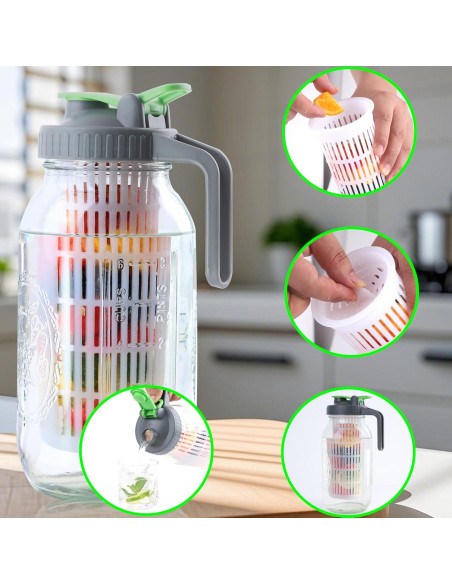 Jarra de vidrio Mason 2Qt GMCOZY con infusor y tapa hermética Jarra de vidrio Mason 2Qt GMCOZY con infusor y tapa hermética