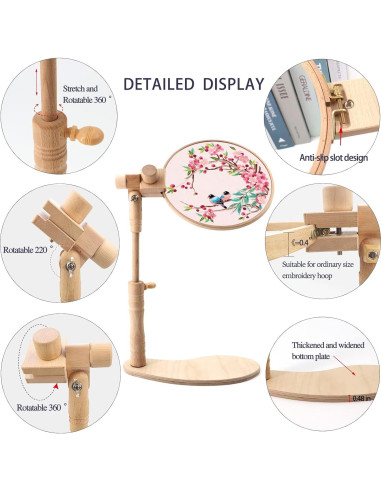 Soporte de Bordado ZOCONE de Madera Ajustable con 2 Aros 15.24 y 20.32 cm