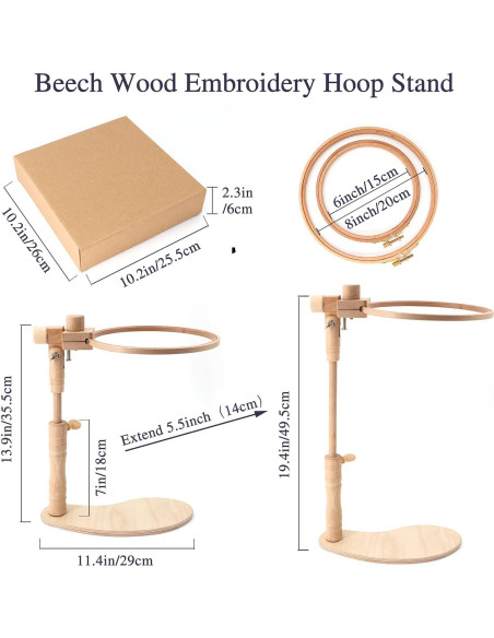 Soporte de Bordado ZOCONE de Madera Ajustable con 2 Aros 15.24 y 20.32 cm Soporte de Bordado ZOCONE de Madera Ajustable con 2 Aros 15.24 y 20.32 cm
