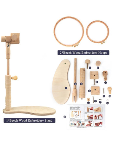 Soporte de Bordado ZOCONE de Madera Ajustable con 2 Aros 15.24 y 20.32 cm