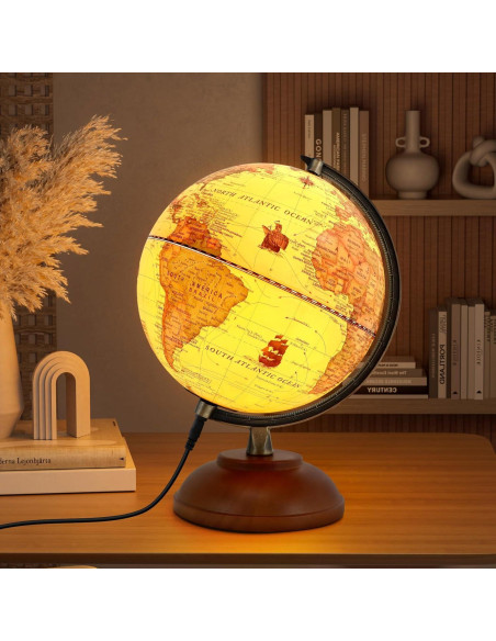 Globo Iluminado del Mundo JOWHOL 20.32 cm con Soporte de Madera Globo Iluminado del Mundo JOWHOL 20.32 cm con Soporte de Madera
