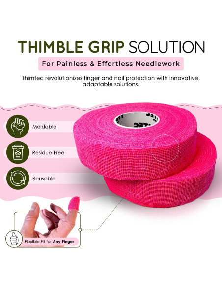 Cinta Dedal para Coser THIMTEC - Protector Ajustable Flamenco Neón - Paquete de 2 Cinta Dedal para Coser THIMTEC - Protector Ajustable Flamenco Neón - Paquete de 2