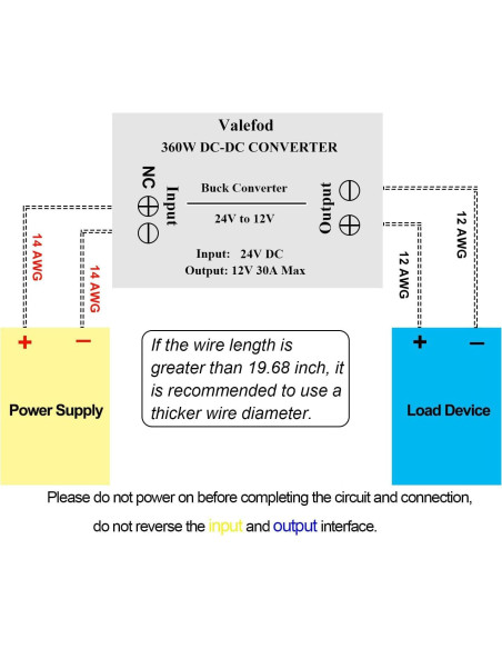 Convertidor de Voltaje DC-DC 24V a 12V 30A 360W Valefod Convertidor de Voltaje DC-DC 24V a 12V 30A 360W Valefod