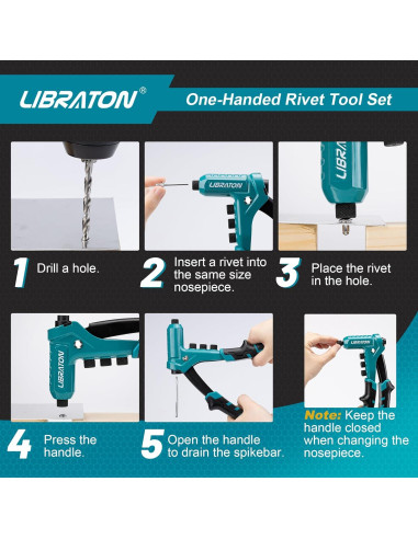 Pistola de Remaches Manual Libraton con 200 Remaches y 4 Brocas