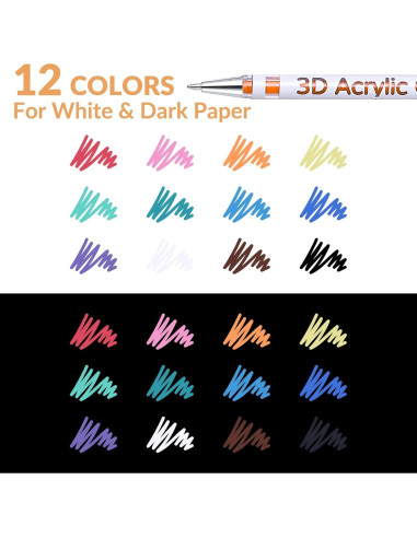 Bolígrafo de Gel Acrílico 3D KEMYR - 12 Colores, Punta 1mm