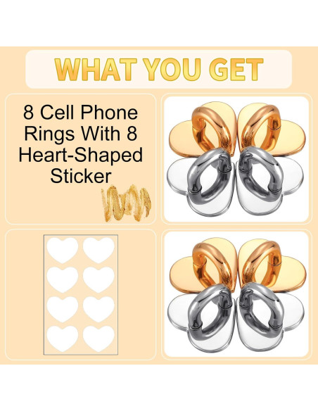 Anillo Adhesivo para Teléfono Móvil Moxweyeni - 8 Pcs Corazón Anillo Adhesivo para Teléfono Móvil Moxweyeni - 8 Pcs Corazón
