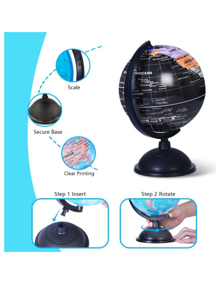 Globo Terráqueo Giratorio 20.32 cm Negro con Soporte Educativo Globo Terráqueo Giratorio 20.32 cm Negro con Soporte Educativo