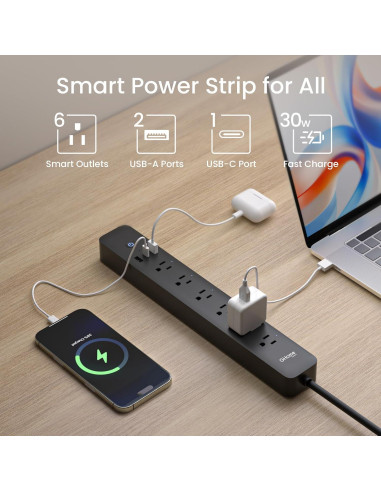 Regleta Inteligente GHome con 6 Salidas y 3 USB Carga Rápida