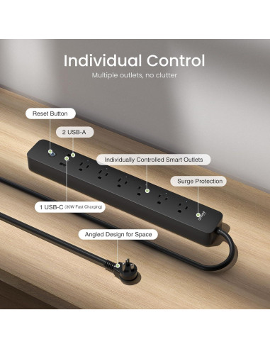 Regleta Inteligente GHome con 6 Salidas y 3 USB Carga Rápida