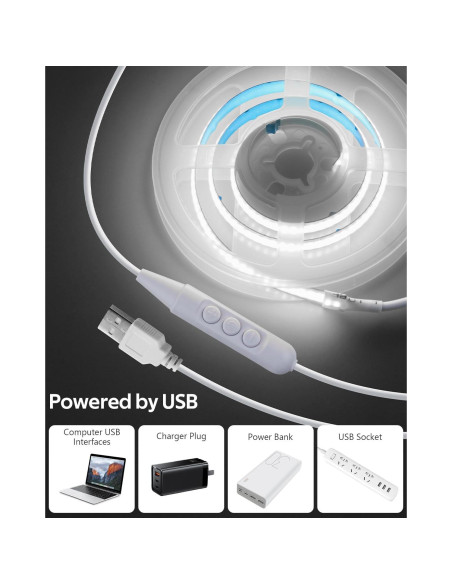 Tira de LED COB Aclorol 50cm Regulable 6000K USB Blanca Tira de LED COB Aclorol 50cm Regulable 6000K USB Blanca