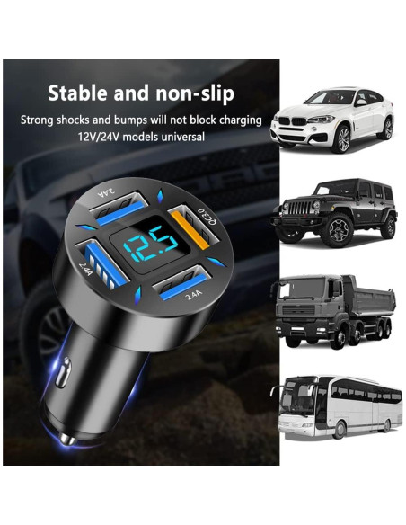 Cargador de Coche USB Rápido KIFIDAN 66W 4 Puertos QC3.0 Cargador de Coche USB Rápido KIFIDAN 66W 4 Puertos QC3.0