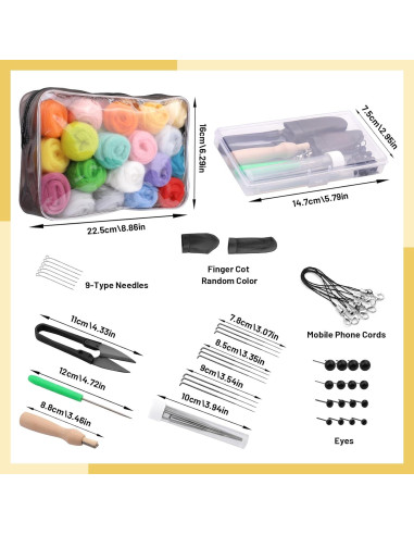 Kit de Fieltro con Aguja SOCNITC 45 Colores 300g DIY Manualidades