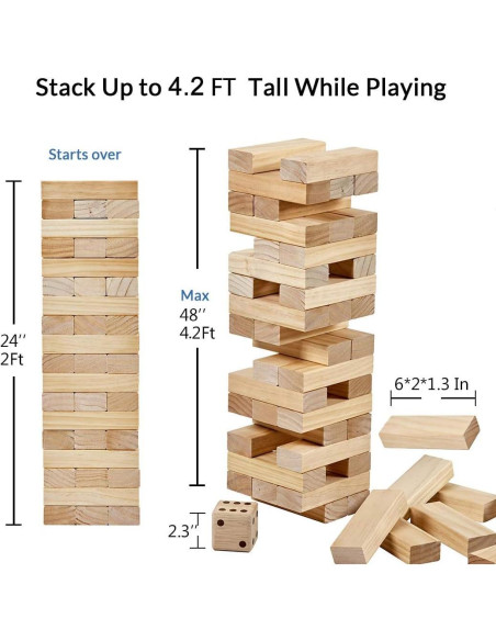 Juego de Torre de Caída Gigante ApudArmis 54 PCS Madera 4.2 pies Juego de Torre de Caída Gigante ApudArmis 54 PCS Madera 4.2 pies
