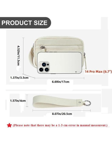 Cartera de Muñeca DOB SECHS Beige con Bloqueo RFID 17x3.5x11.5 cm