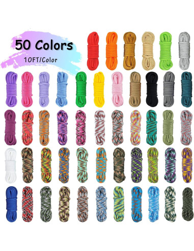 Kit de Paracord MONOBIN 50 Colores 500 pies con Accesorios