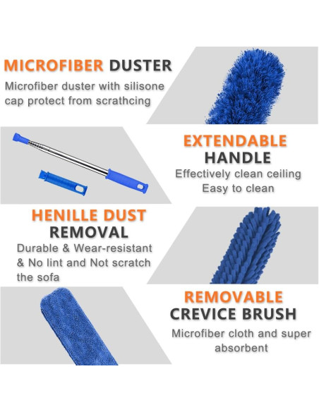Duster Telescópico 6PCS Kelursien Microfibra Azul Duster Telescópico 6PCS Kelursien Microfibra Azul