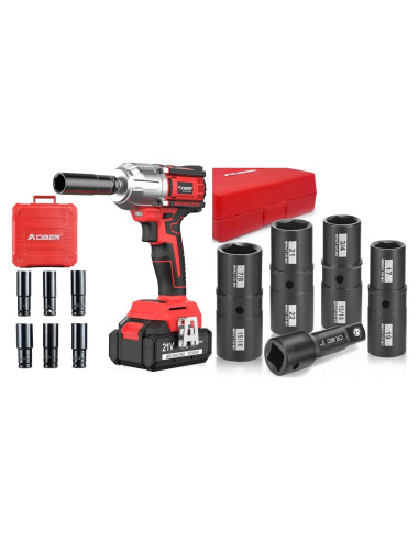 Llave de Impacto Inalámbrica AOBEN 21V 609.6 Nm + Juego de 5 Enchufes