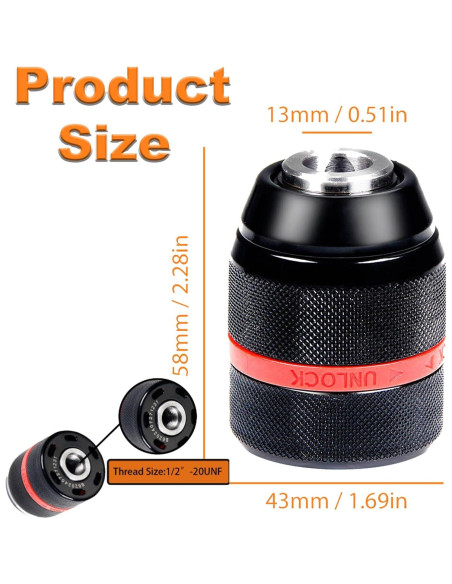 Mandril Sin Llave YUEARN 1/2"-20UNF para Milwaukee M18, 1.5-13 mm Mandril Sin Llave YUEARN 1/2"-20UNF para Milwaukee M18, 1.5-13 mm