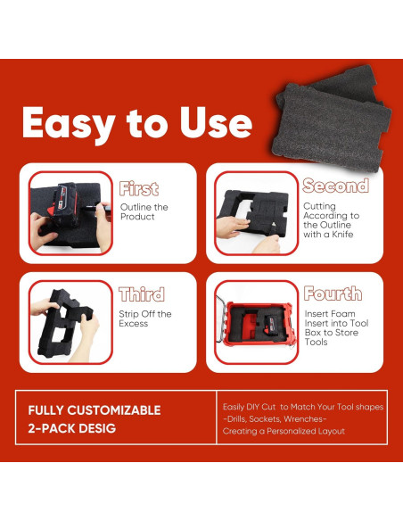 Inserciones de Espuma Negras para Milwaukee Packout 48-22-8435 - 2 Paquetes Personalizables Inserciones de Espuma Negras para Milwaukee Packout 48-22-8435 - 2 Paquetes Personalizables