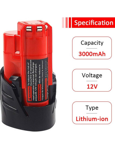 Batería de Reemplazo Waitley 12V 3.0Ah Li-Ion Compatible Milwaukee