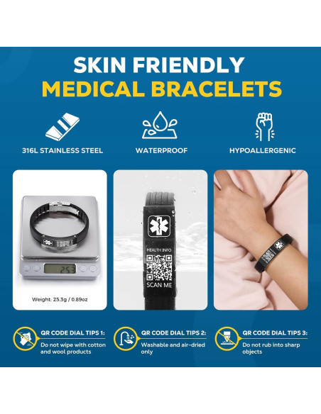 Pulsera Médica de Silicona TheLuckyTag con Código QR 24cm Pulsera Médica de Silicona TheLuckyTag con Código QR 24cm