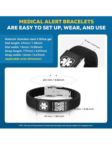 Pulsera Médica de Silicona TheLuckyTag con Código QR 24cm