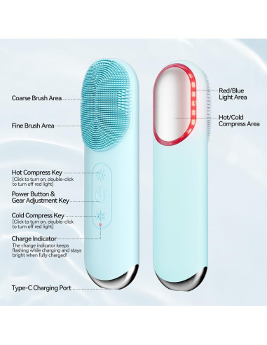 Cepillo Facial Eléctrico CURMEDI Azul Claro con Calor y Frío