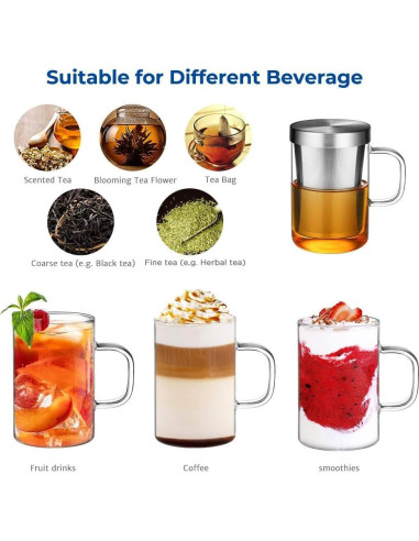 Taza de Té de Vidrio Borosilicato ecooe 500ml con Infusor Acero