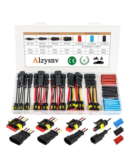Kit de conectores eléctricos automotrices Alzysnv 1/2/3/4 Pin Kit de conectores eléctricos automotrices Alzysnv 1/2/3/4 Pin