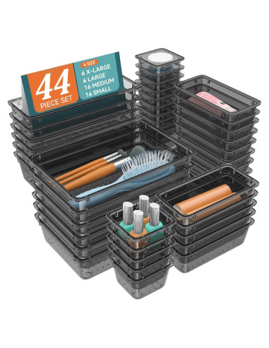 WOWBOX Juego de Organizadores de Cajones 44 Piezas Plástico Transparente