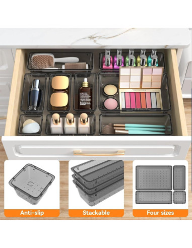 WOWBOX Juego de Organizadores de Cajones 44 Piezas Plástico Transparente