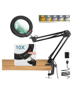 Lupa de Escritorio con Luz LED Coyeth 10X Abrazadera Negra