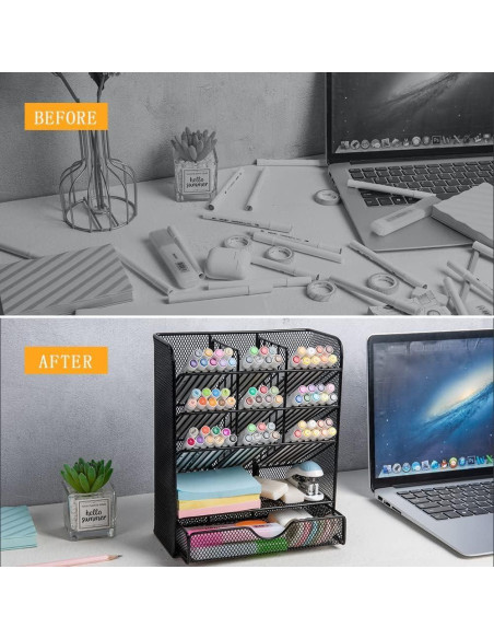 Organizador de Escritorio Spacrea Metal Negro con Cajón Organizador de Escritorio Spacrea Metal Negro con Cajón