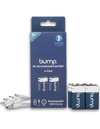 Baterías Recargables 9V Bump - Paquete de 4 con Carga USB-C