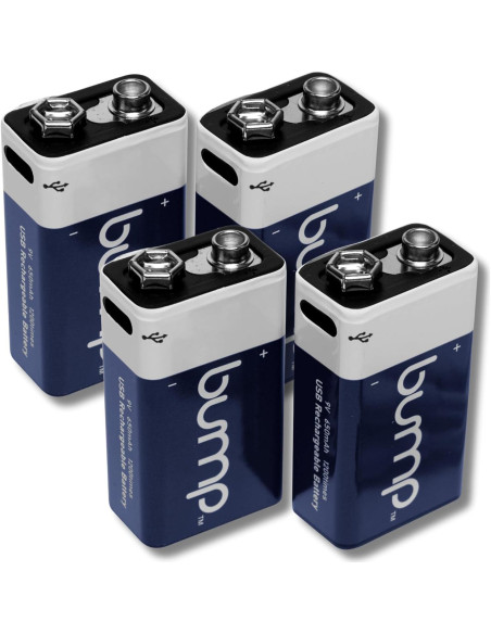 Baterías Recargables 9V Bump - Paquete de 4 con Carga USB-C Baterías Recargables 9V Bump - Paquete de 4 con Carga USB-C