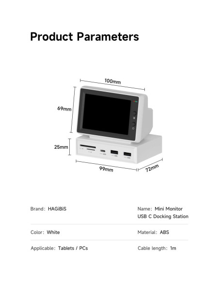 Hagibis Mini Pantalla IPS 3.5" 960x640 con Hub USB-C Hagibis Mini Pantalla IPS 3.5" 960x640 con Hub USB-C