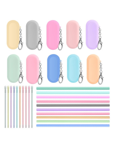 Popotes de Silicona Reutilizables XoGiyu 10 Piezas con Estuche