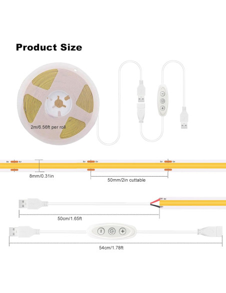 Tira de Luz LED USB GXILEE 1.83m 10W 3000K Regulable Tira de Luz LED USB GXILEE 1.83m 10W 3000K Regulable