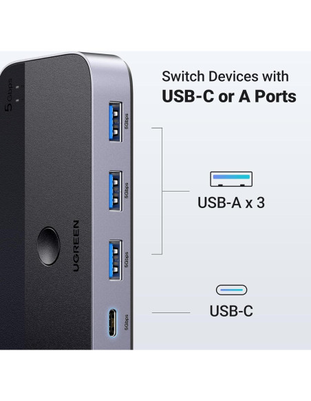 Interruptor USB 3.0 UGREEN 4 Puertos para 2 PCs - Negro Interruptor USB 3.0 UGREEN 4 Puertos para 2 PCs - Negro