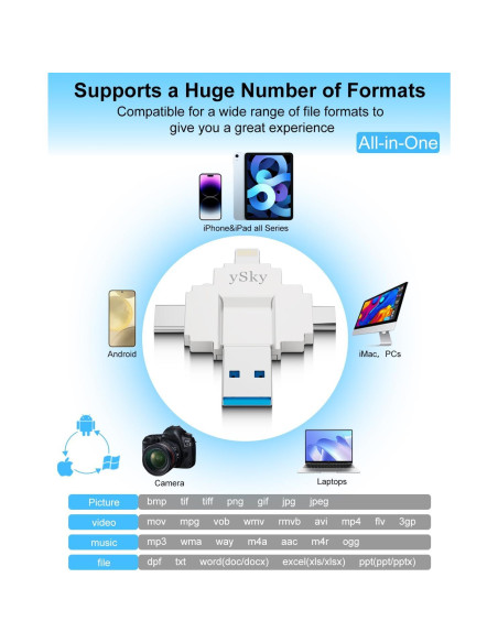 Memoria USB 1TB MFi ySky 4 en 1 para iPhone y Android Memoria USB 1TB MFi ySky 4 en 1 para iPhone y Android