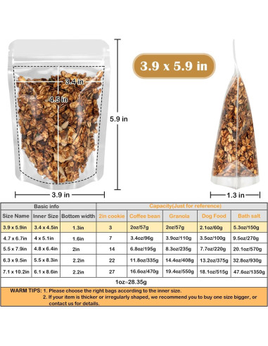 Bolsas de Pie Reseñables Transparentes Blisstime 50 Unidades 9.9x15 cm