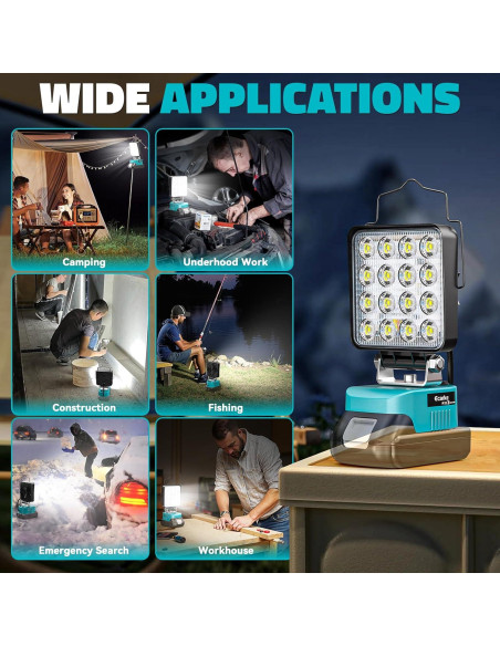 Luz de Trabajo LED Ecarke 60W 6000LM Compatible con Batería Makita Luz de Trabajo LED Ecarke 60W 6000LM Compatible con Batería Makita